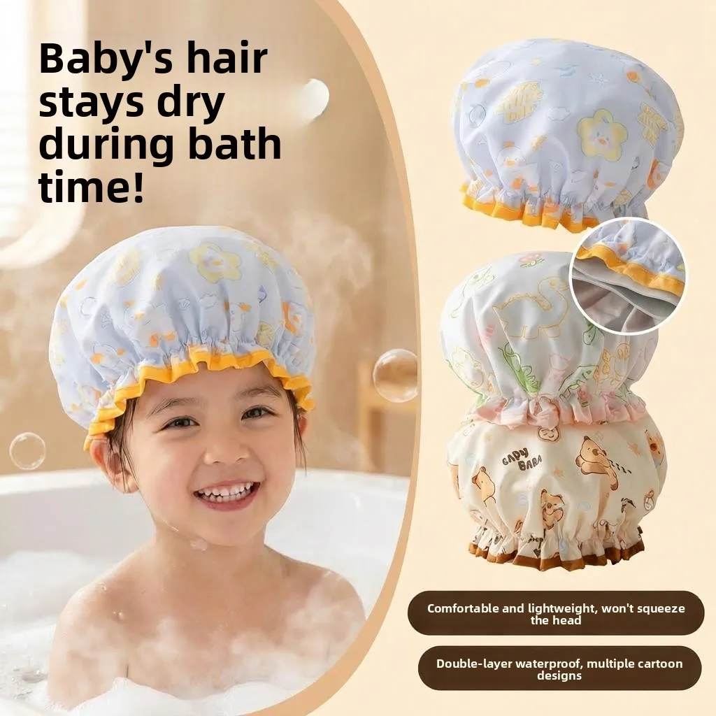 Double Layer Waterproof Bath Cap for Children Girls Special Hair Mask Head Cover New 2026 Model Personal Hygiene Tool