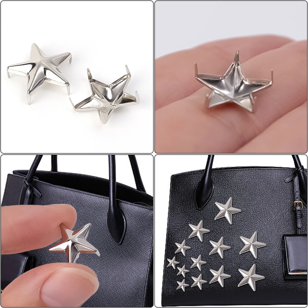 Métal argent étoile Rivets bricolage vêtements chaussures sacs à la main vêtements accessoires Punk cuir goujons pointes taches ongles tête 2028