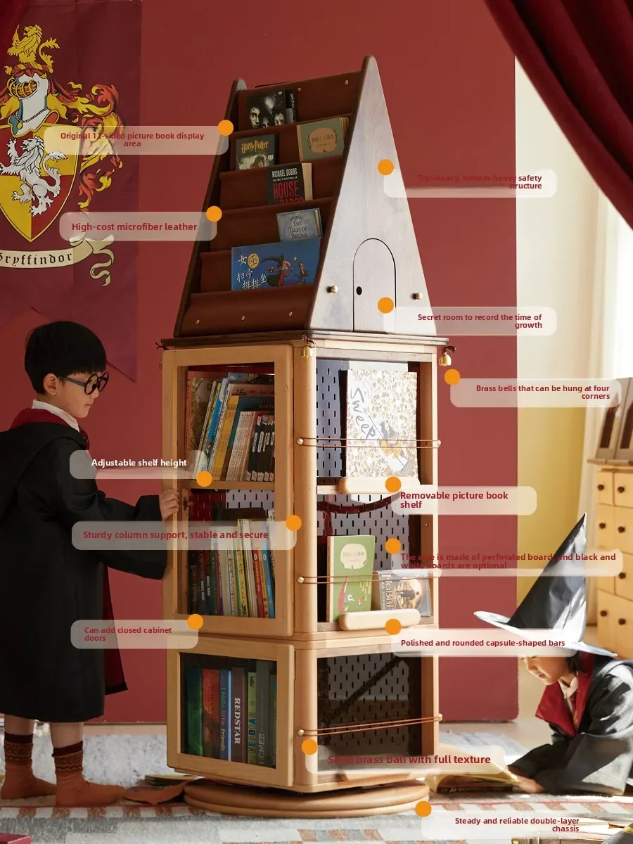 Rotating bookshelf figure cabinet corner living room storage cabinet solid wood children's reading picture book rack