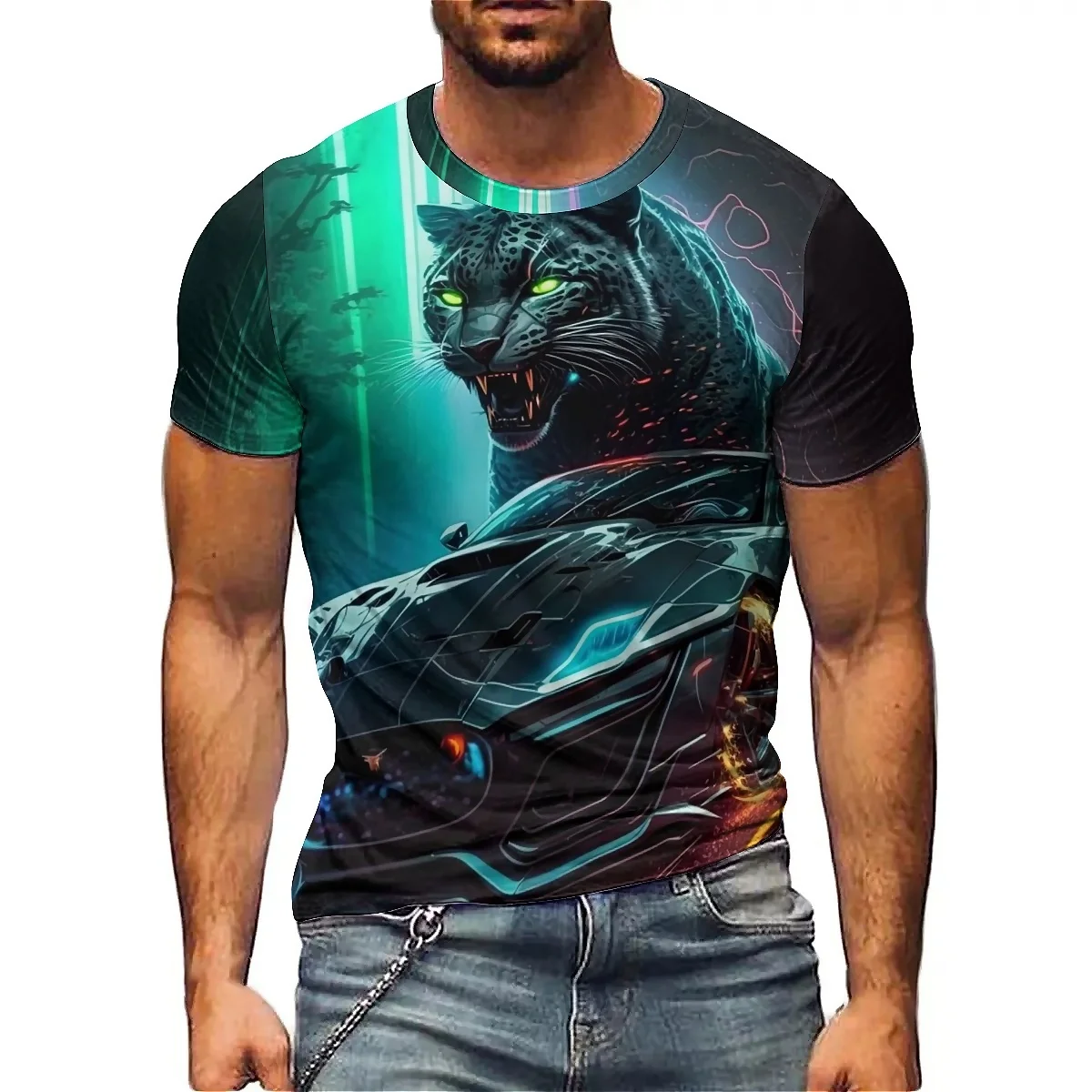 Mechanic Punk Men's 3D Printed Short-sleeved T-shirts, Made of Lightweight and Breathable Polyester Fabric, Suitable for High-qu