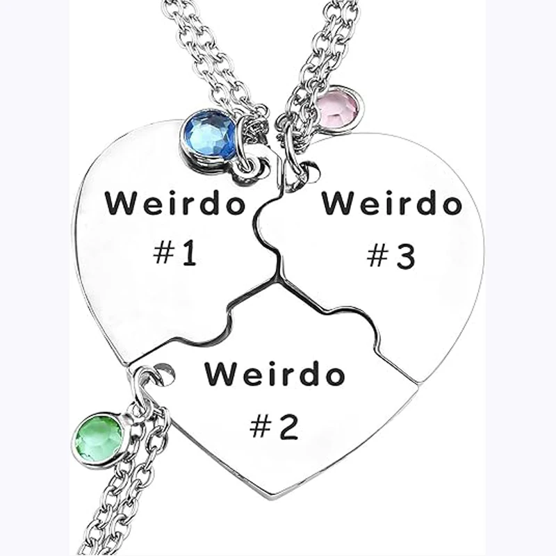 Weirdo 1 Weirdo 2 Weirdo 3 Halskette Herz Bff Halskette für 3 beste Freund Halsketten Schwester Freundschaft Schmuck