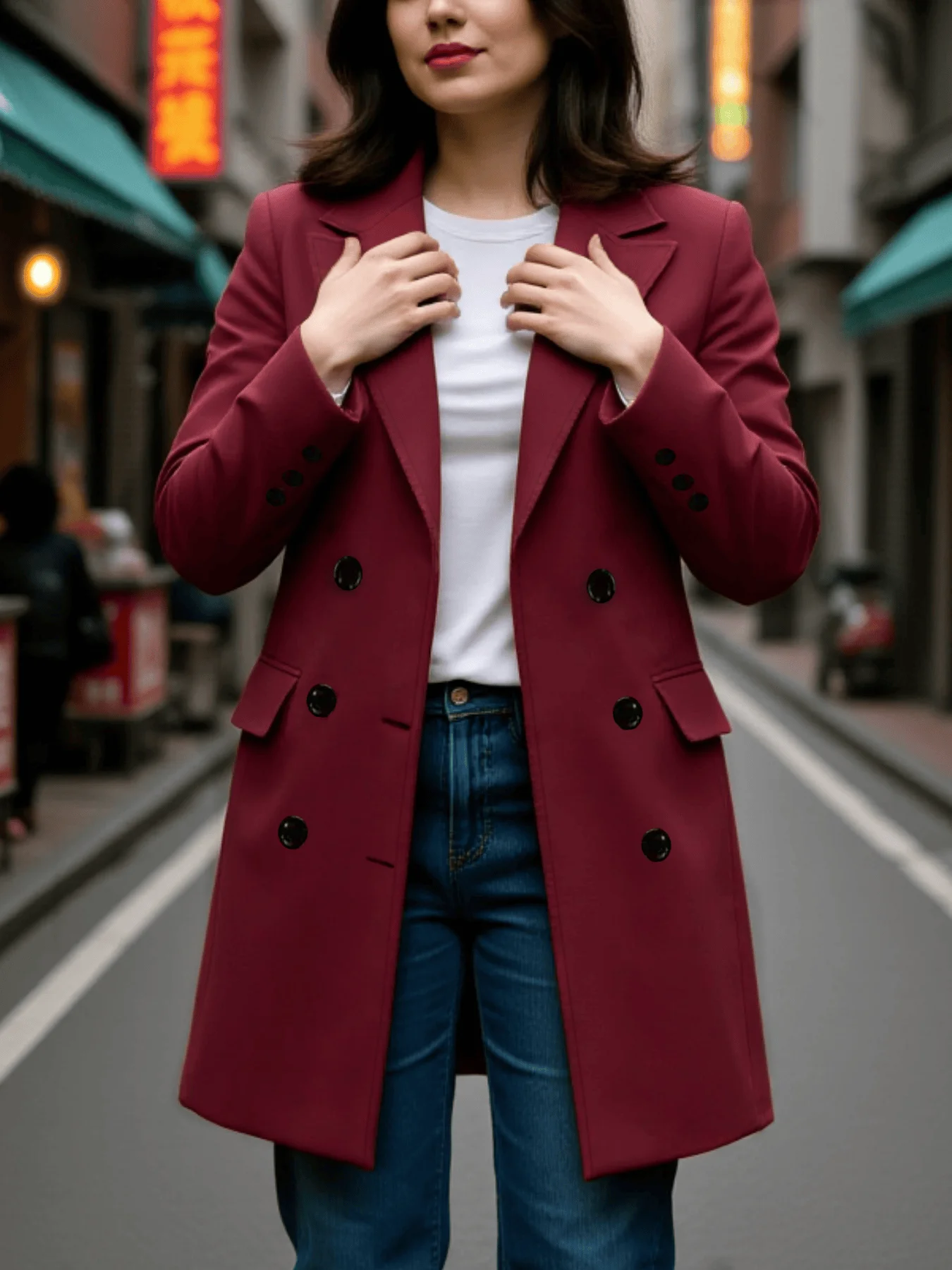 

Женское осенне-зимнее уличное шерстяное пальто, модное цветное двубортное теплое элегантное верхнее пальто на подкладке, шерстяное пальто