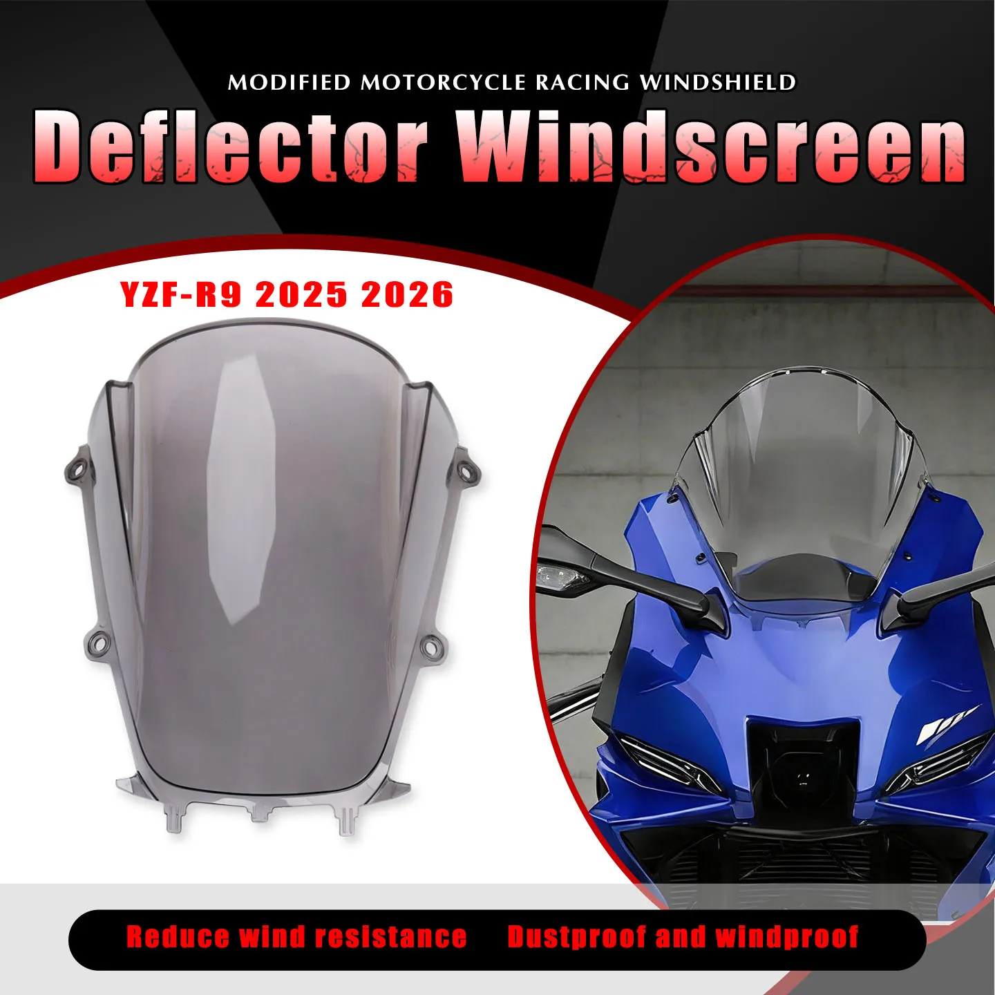 

For YZF-R9 YZFR9 YZF R9 2025 2026 Motorcycle Windscreen Double Bubble Windshield Wind Screen Front Deflector Viser
