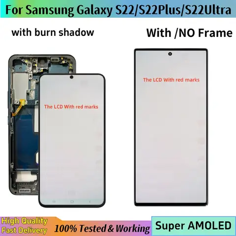 AMOLED yanık gölge ile S22 Ultra S908 LCD Samsung Galaxy S22 S901 S22Plus S906 Ekran Dokunmatik Ekran Çerçeve Değiştirme