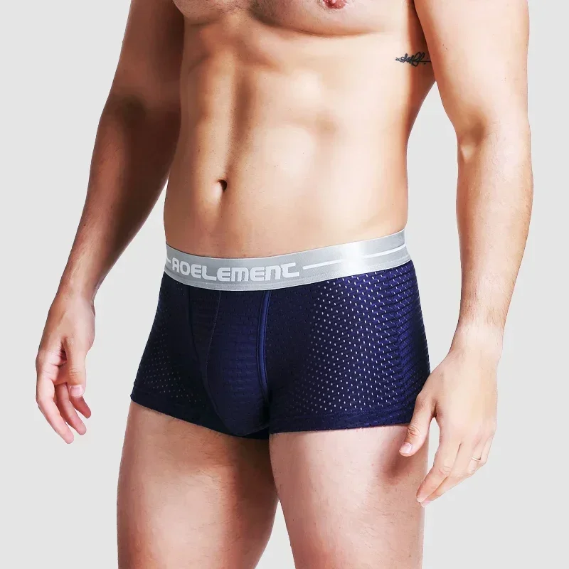 

5pcs Men's underwear summer breathable flat briefs mesh hole Modal ice silk thin sexy U convex quick dry boxer shorts