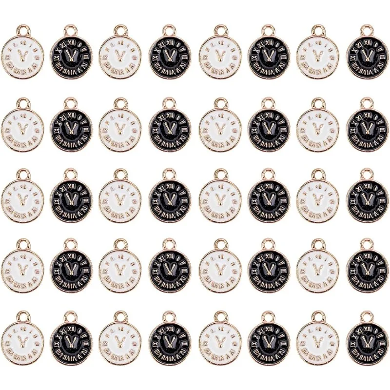 40pcs Alloy Enamel Clock Charms Enamel Pendant Charm Christmas New Year Alloy Clock Charms for Jewelry Making Charm Bracelet