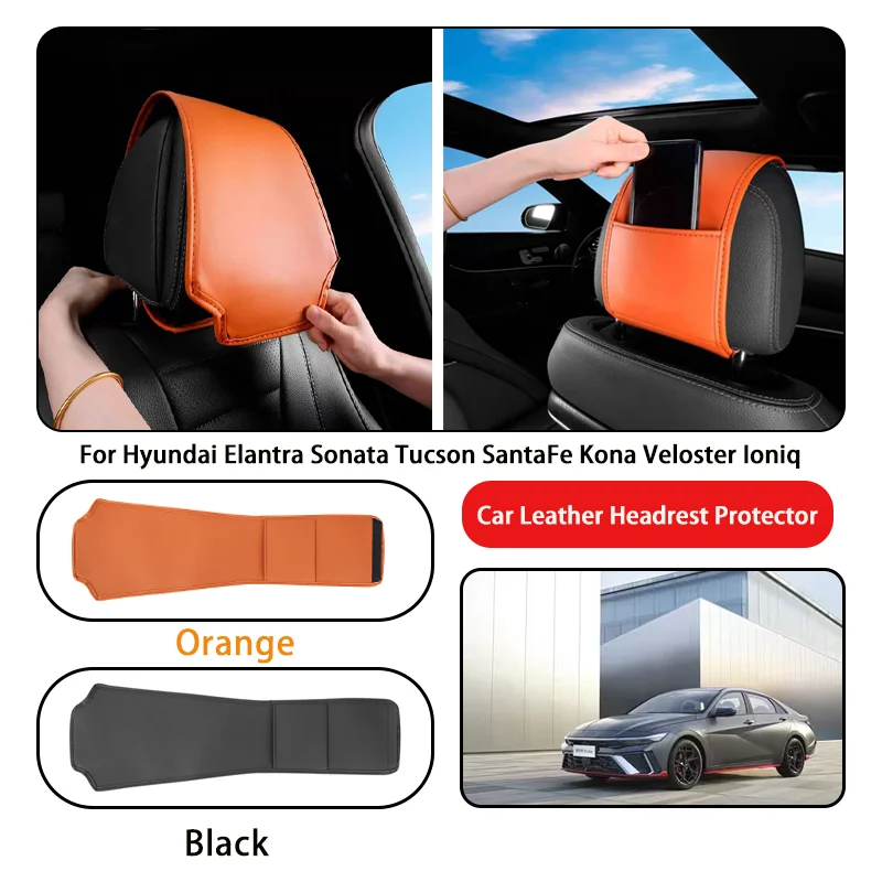 Leather Car Headrest Cover Anti-dirty and Wear-resistant For Hyundai Elantra Sonata Tucson SantaFe Kona Veloster Ioniq