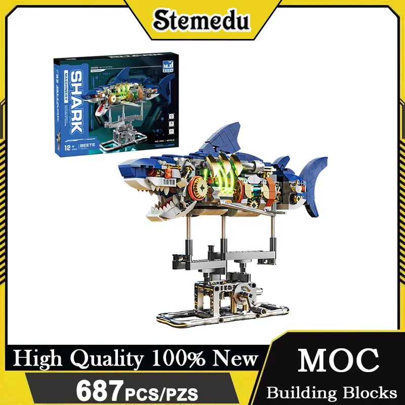 

687PCS Creative STEM Educational Mechanical Shark Ocean Animal Electric Toy MOC Style Assembly Building Block Model Set Kid Gift