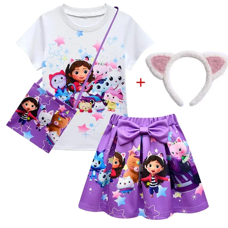 Gabby Dollhouse Costume Baby Girls Gabbys Dollhouse Dresses T-shirt Skirts Sets Gabby Cat Cosplay Costume Birthday Party Clothes