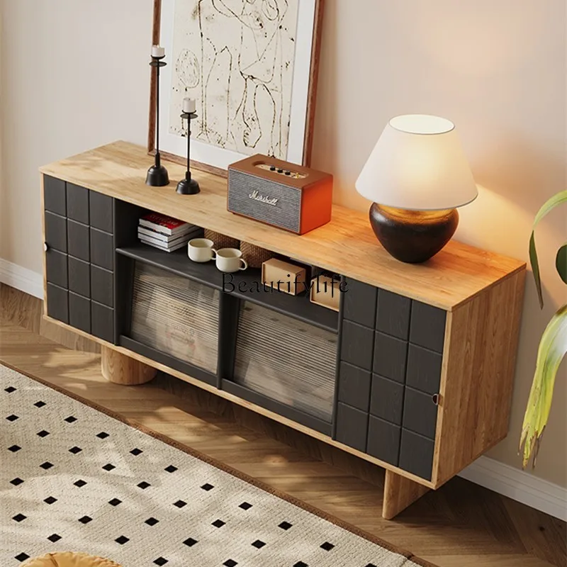 

jj *Medieval solid wood dining side cabinet high-end designer creative wall storage living room display entrance cabinet