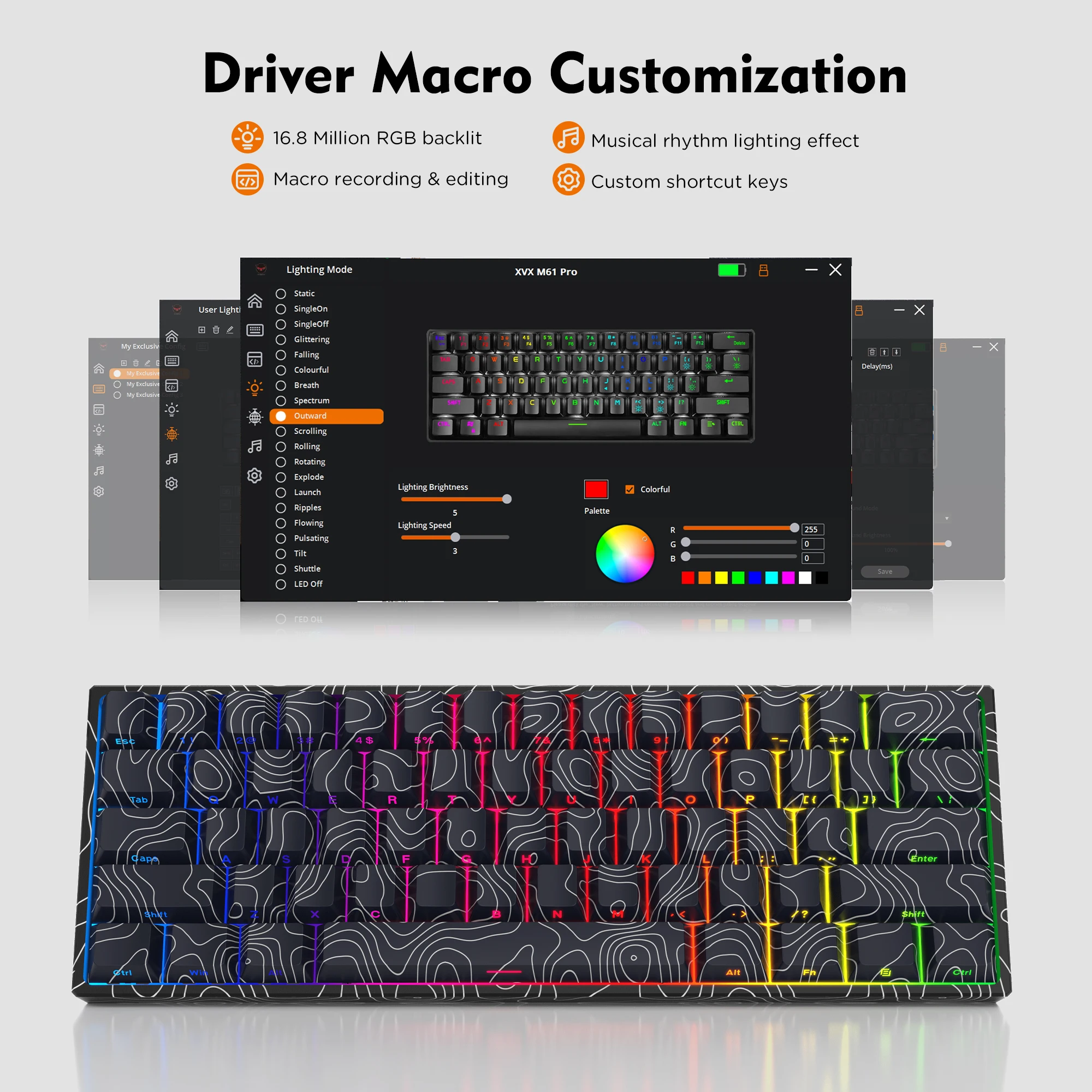 Imagem -04 - Xvx M61 Pro Teclado Mecânico sem Fio Bluetooth Teclado de Jogos de Troca Quente Interruptor Pré-lubrificado Teclado Personalizado Teclas Pretas