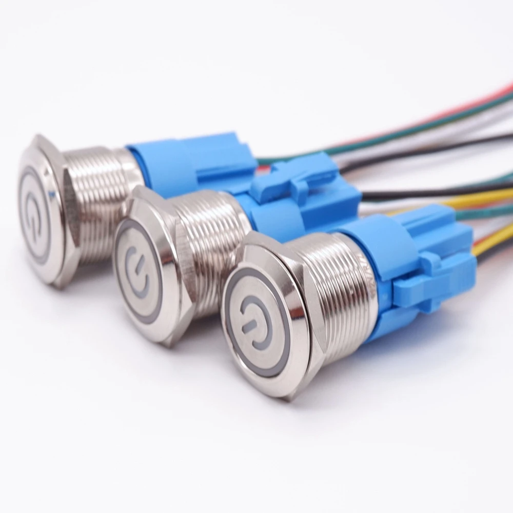 19mm Metal Push Button On Off Switch Power Light Car Buttons Control Sockets Illuminated Waterproof Lock Self-reset Flat 5V 12V