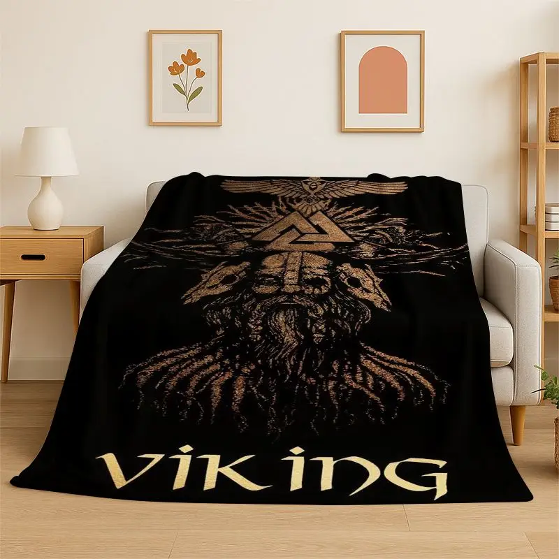 Viking Totem Nordic Rune Valhalla Vegvisir Odin Flannel Blanket Soft Throw Blanket for Bedroom Living Room Bed Travel Picnic Nap