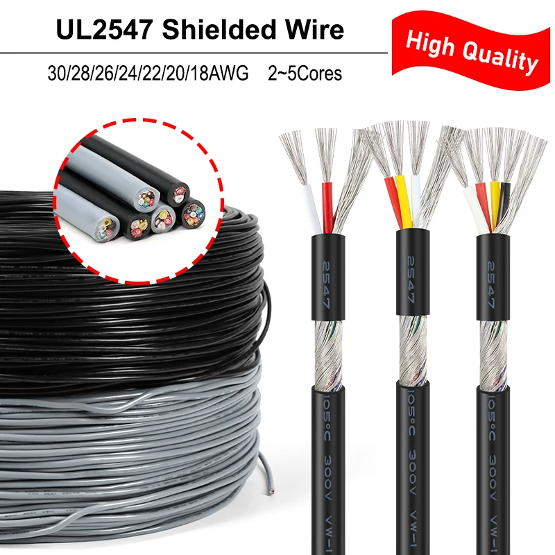 

1~10m UL2547 Shielded Wire 30/28/26/24/22/20/18AWG 2 3 4 5Cores PVC Insulation Audio Speaker Signal Control Tinned Copper Cable