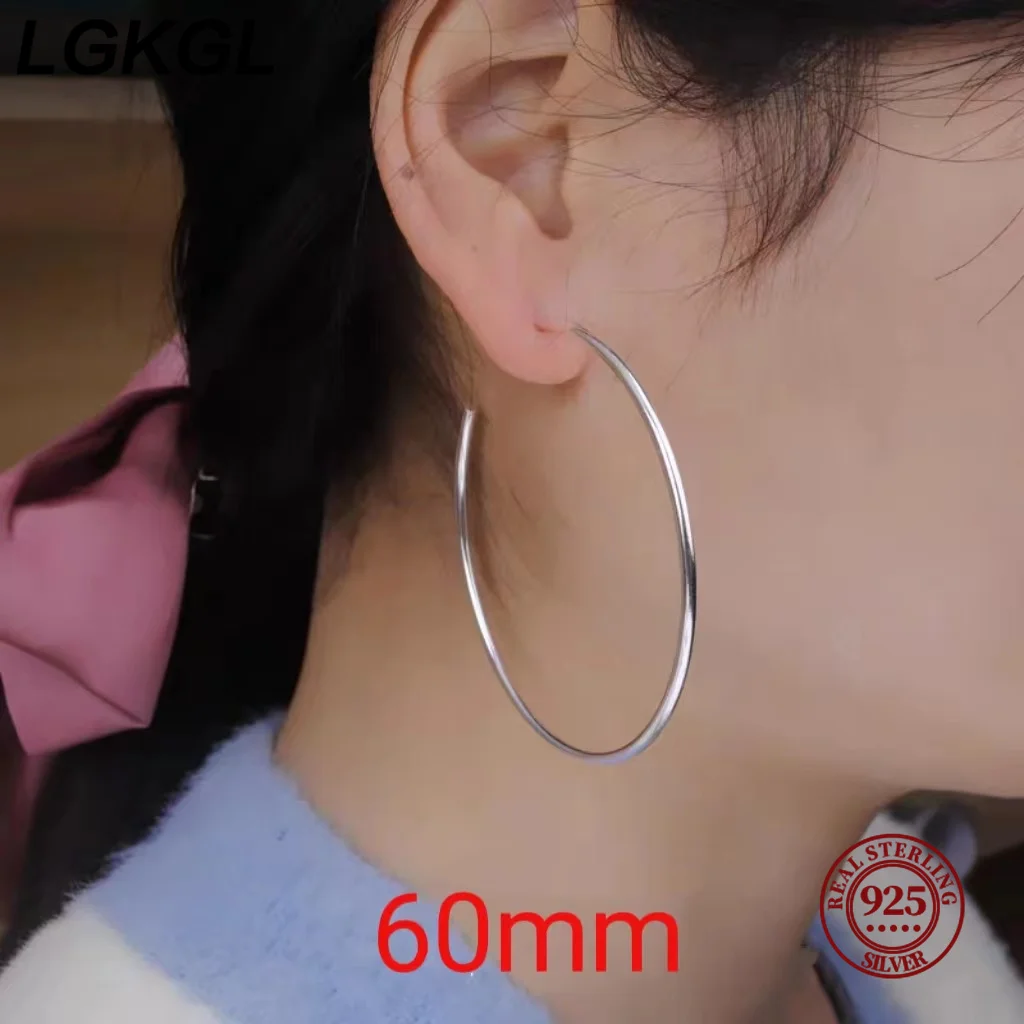 LGKGL top quality 925 Sterling silver Earrings women lady noble fashion design beautiful charm 7cm big circle Earring Jewelry