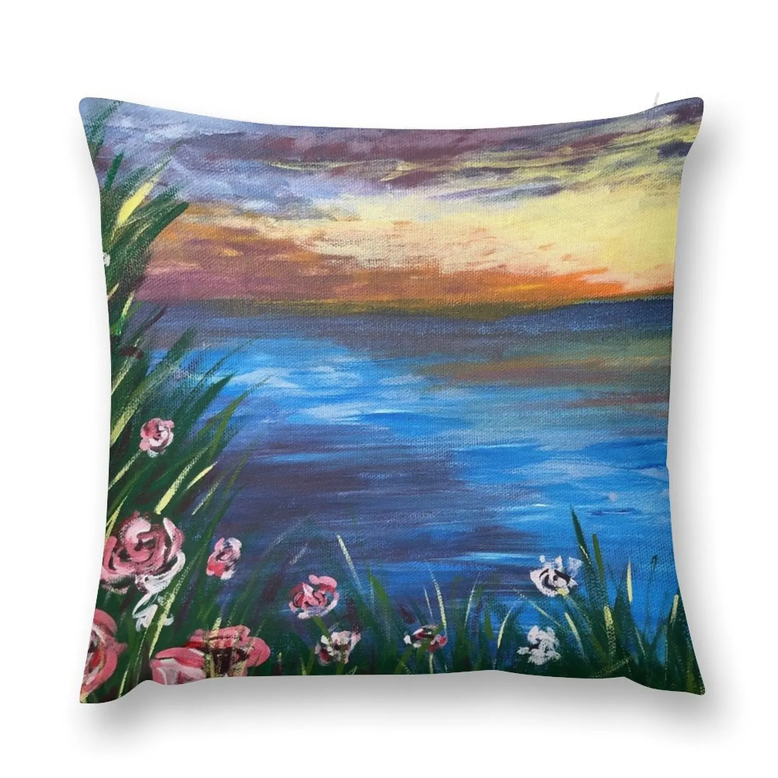 

Sunset Over The Pond - Cape May Point Acrylic Painting Throw Pillow pillow cover christmas pillow