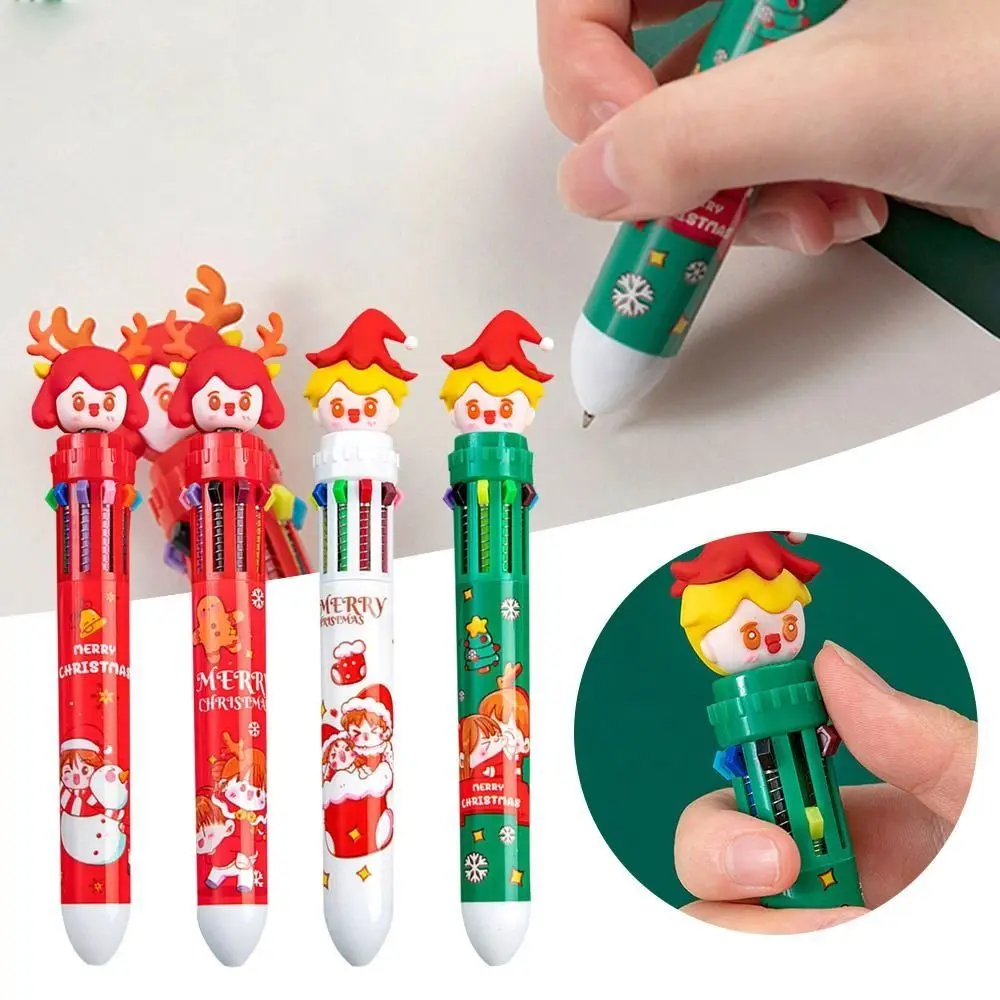 1PC/4Pcs Cartoon Christmas Ballpoint Pen Stationery Gingerbread Man Ballpoint Pen Christmas Stocking 10 in 1 Christmas Decor