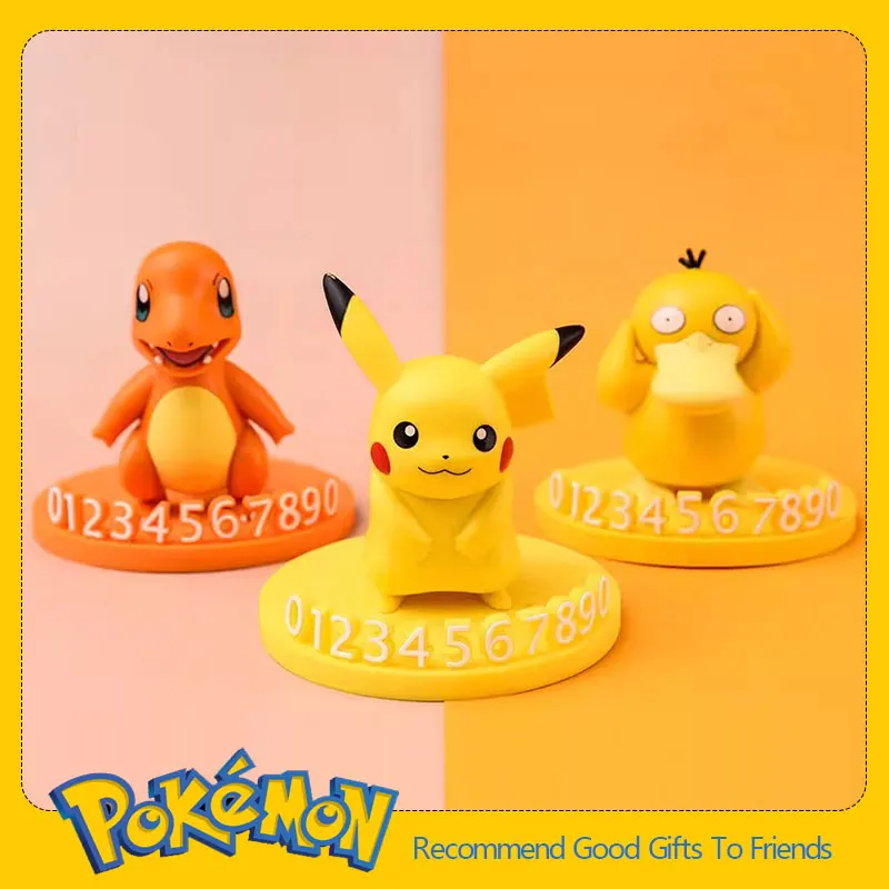 pokemon-kawaii-figuras-anime-pikachu-modelo-charmander-psyduck-squirtle-jigglypuff-bulbasaur-carro-estacionamento-numero-placa-cartao