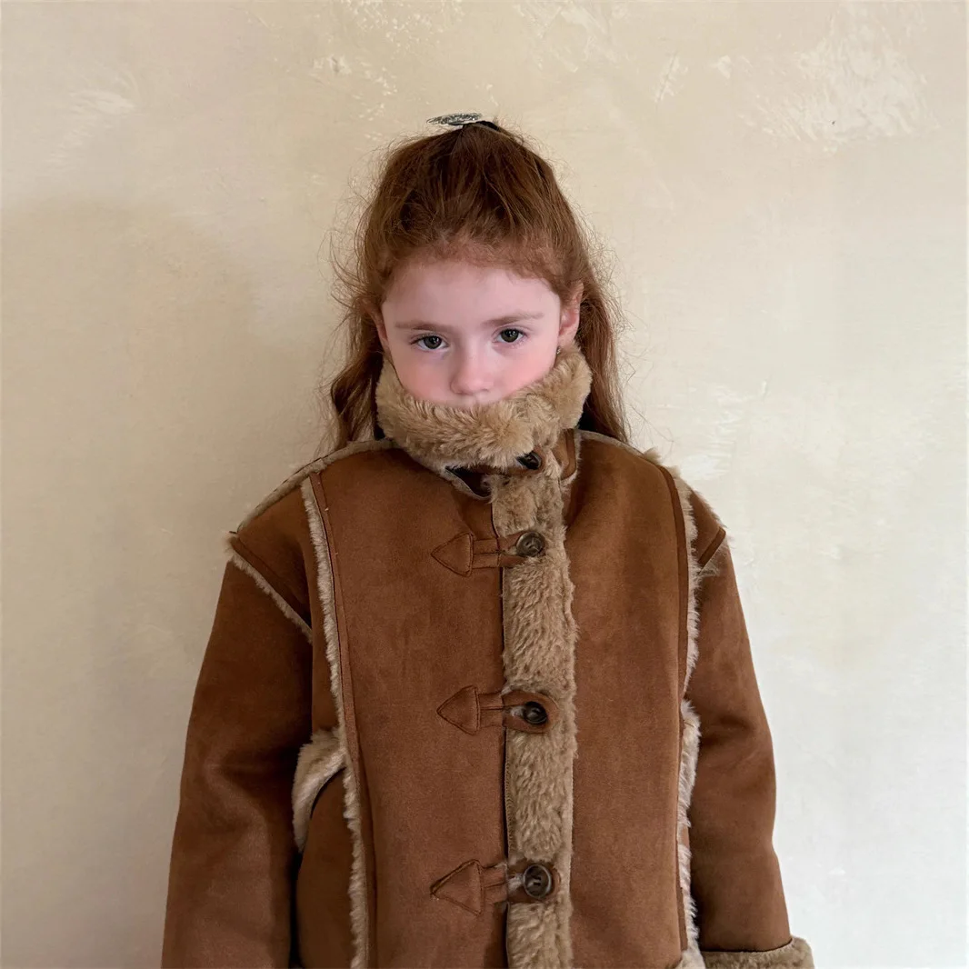

Пальто для девочек, осень/зима 202, Новое поступление, коричневая модная теплая детская куртка с высоким воротом, милая короткая юбка из чистого хлопка для девочек