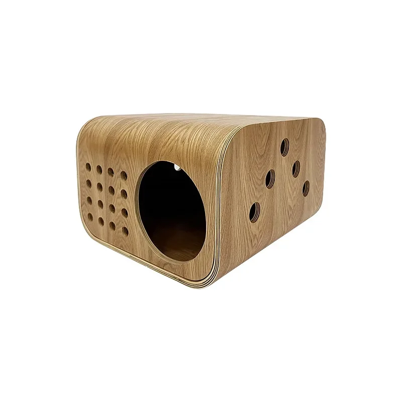 Simple curved wood cat nest hollow carving design, people and pets share a small tea table, four seasons universal vertical cat