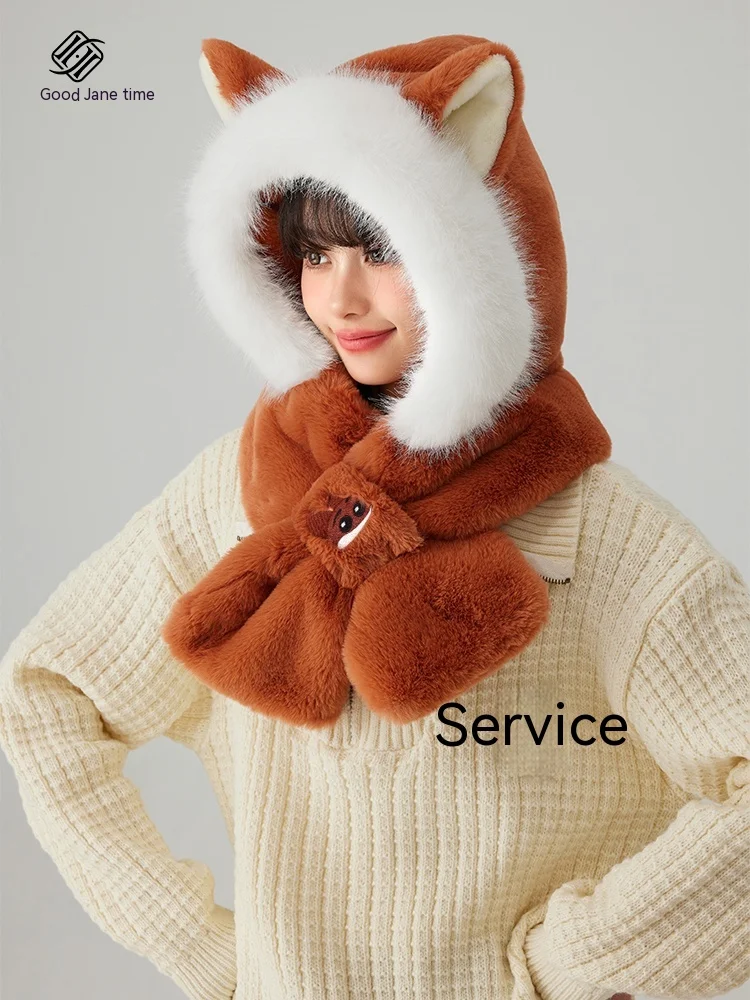 Hats for women versatile for autumn and winter Disney genuine Firefox Nick hat scarf one piece hood cute and warm plu sh