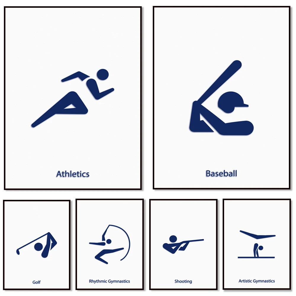 baseball, golf, fencing, hockey, gymnastics, athletics, softball, volleyball, sport climbing poster canvas painting gym decor