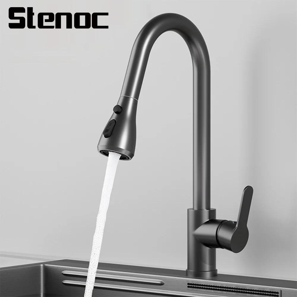 

Grey 360 Rotation Brass Pull Out Kitchen Sink Faucet Deck Mounted Stream Sprayer Kitchen Mixer Tap Bathroom Kitchen Hot Cold Tap