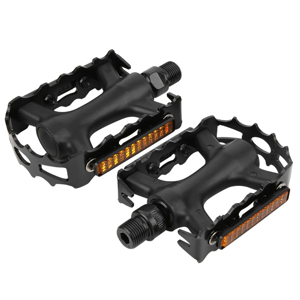 

1 Pair Aluminum Alloy Bike Pedals Anti-Slip with Reflective Stripe Road Bike Pedal High Performance Black