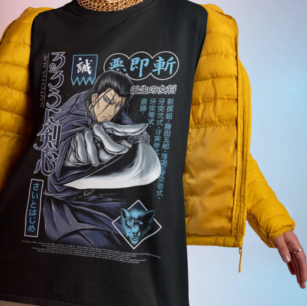 Rurouni Kenshin Shirt Kaoru Kamiya Tshirt Saito Hajime Tee Hiko Seijuro Makoto