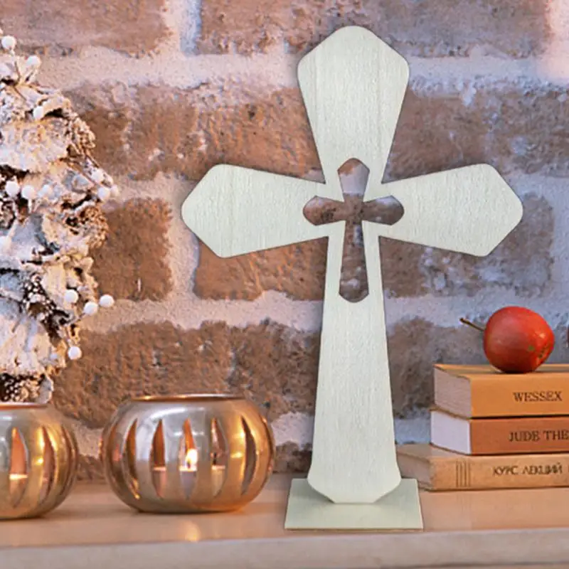 10PCS Wooden Crosses Standing Candlestick Projection Jesus Crucifix Christian Baptism Table Centerpieces First Communion Decors