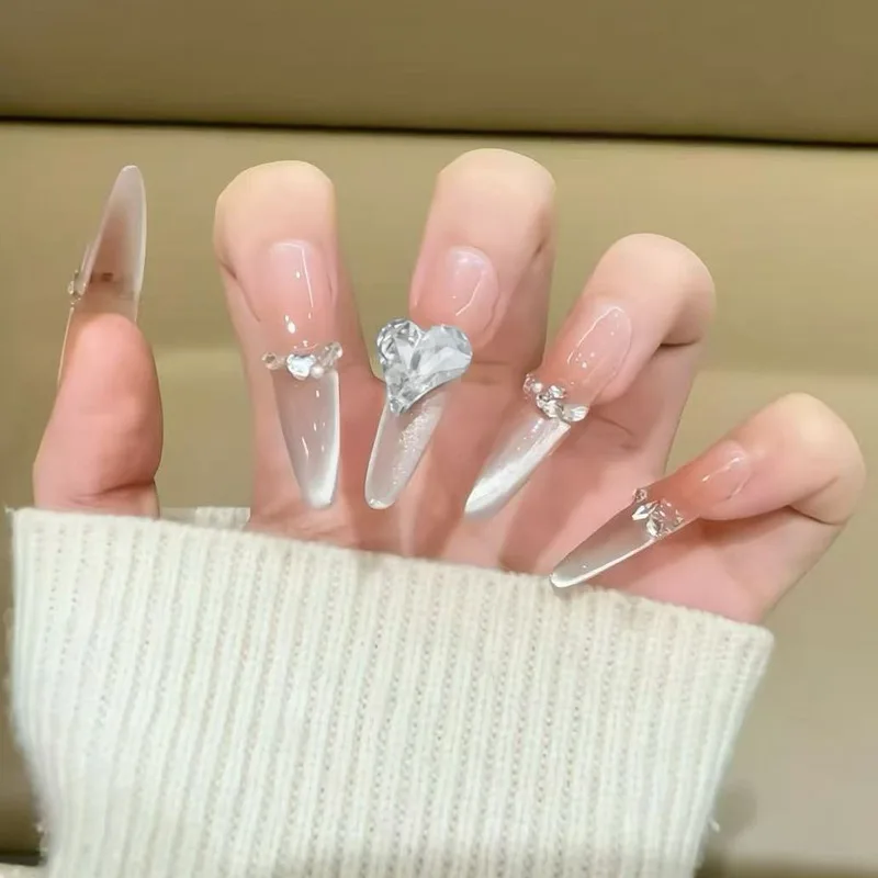 24 Pcs Solid Color Cat Eye False Nails for Girls Nail Tips Cheap Self-adhesive Fake Nails with Glue Artificial Press on Nails