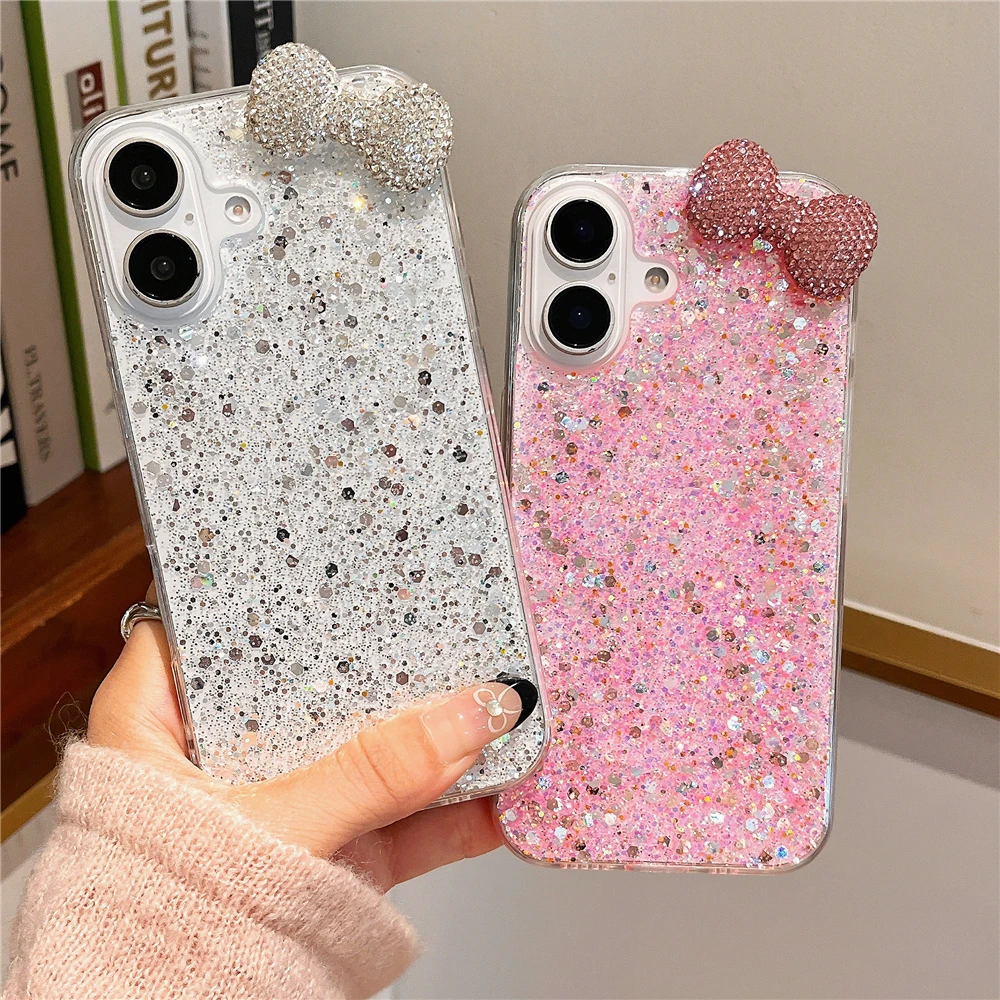 Luxury 3D Flash Diamond Bow Glitter Phone Case For Xiaomi Redmi 14C 13C 12C 10C 9C A3 13 12 10 10A 9A Soft Silicone Back Cover