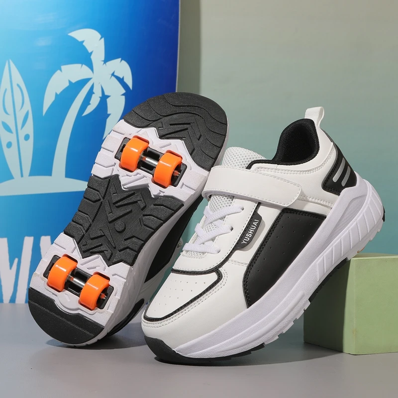 

Детская обувь для девочек и мальчиков: модные спортивные роликовые кроссовки с двойными колесами, сетчатые роликовые кроссовки, детская спортивная обувь