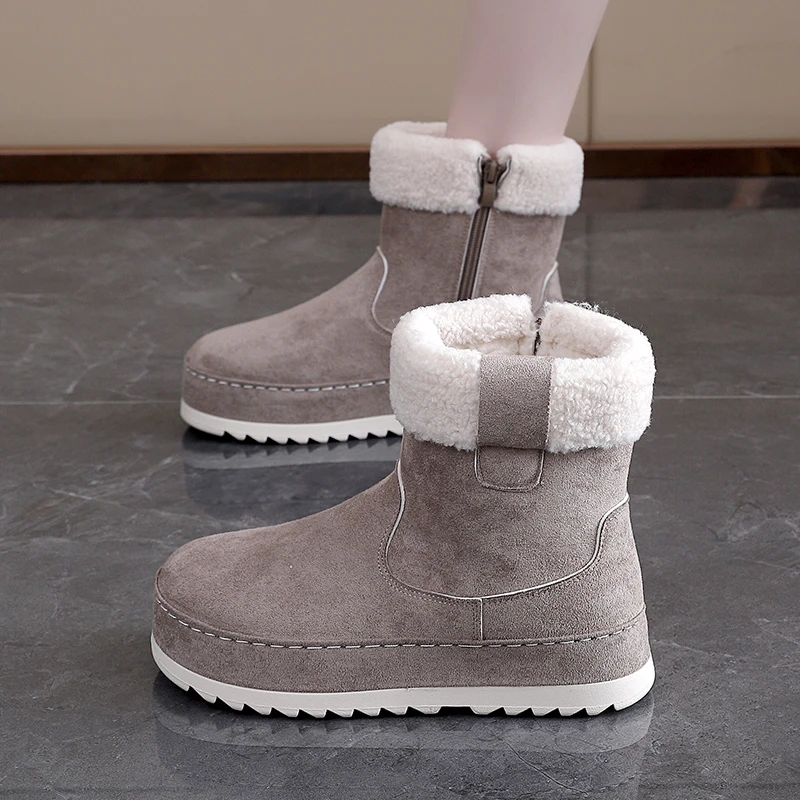 الشتاء المرأة أحذية الثلوج سميكة الدافئة سستة حذاء من الجلد موضة أفخم ذات حواف الجوارب الرجعية الجلد المدبوغ الصوف مبطن أحذية قطنية #1