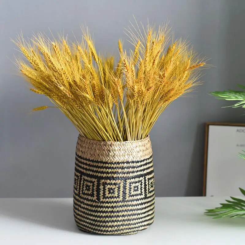 Hand-woven Straw Flower Basket Household Storage Basket Creative Vase Dried Flower Vase Green Plant Container For Home Decor