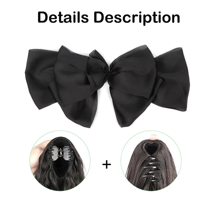 Synthetic Long Claw Clip Ponytail Extension with Bow - Water Wave Synthetic Hair, Versatile for All Occasions, Grab Clip Wig