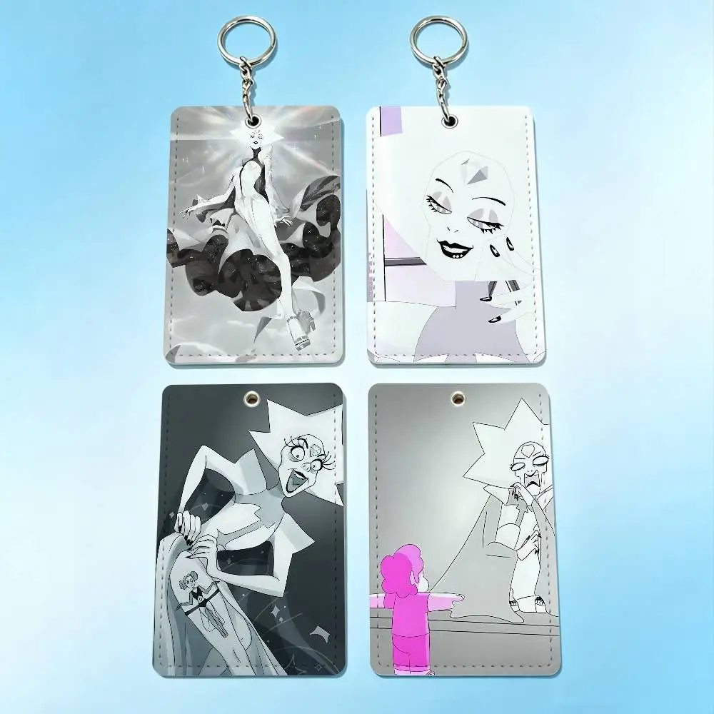 

White Diamond StevenS Universe Card Holder Men And Womenn Universal Antirust Keychain Learther Access Drop Key Tag Ring