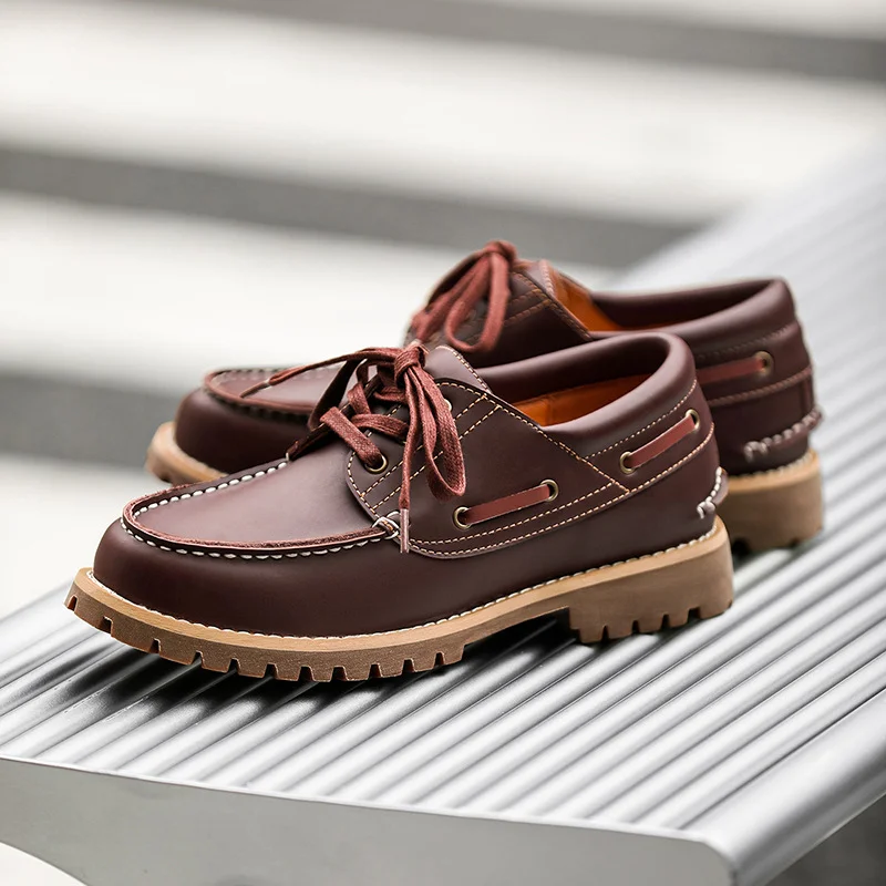 

Винтажные мокасины-лоферы мужские, на толстой подошве, рабочие ботинки, модные повседневные кожаные туфли