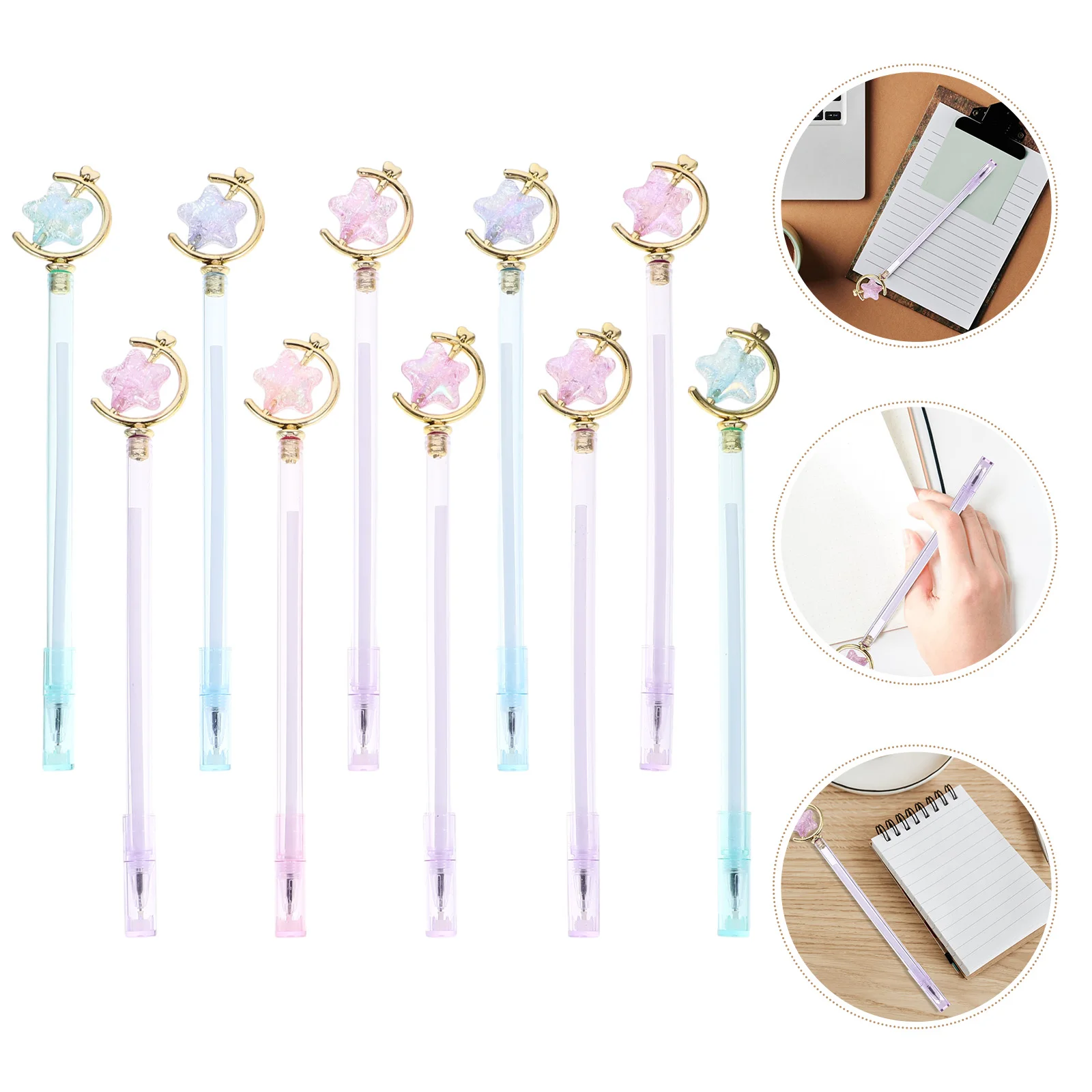 10Pcs Lovely Star Pattern Pens Fine Tip Writing Gel Pen for Office Study Notetaking Smooth Ink Flow Stationery