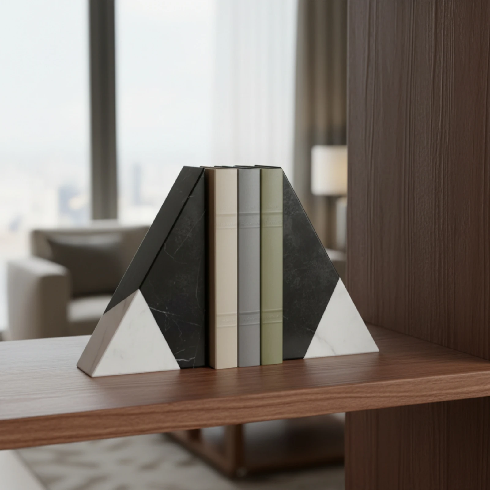 Marble Bookends Minimalist Stone Bookends Bookend with Flat Base Natural Book Stopper Sturdy for Readers, Bookshelf, Desk