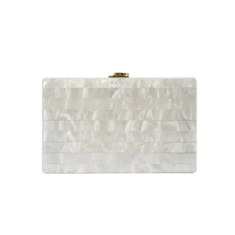 Pearl White Marble Acrylic Clutch Bag Striped Patchwork Luxury Brand Women Wedding Party Evening DayLady Beach Handmade Handbags