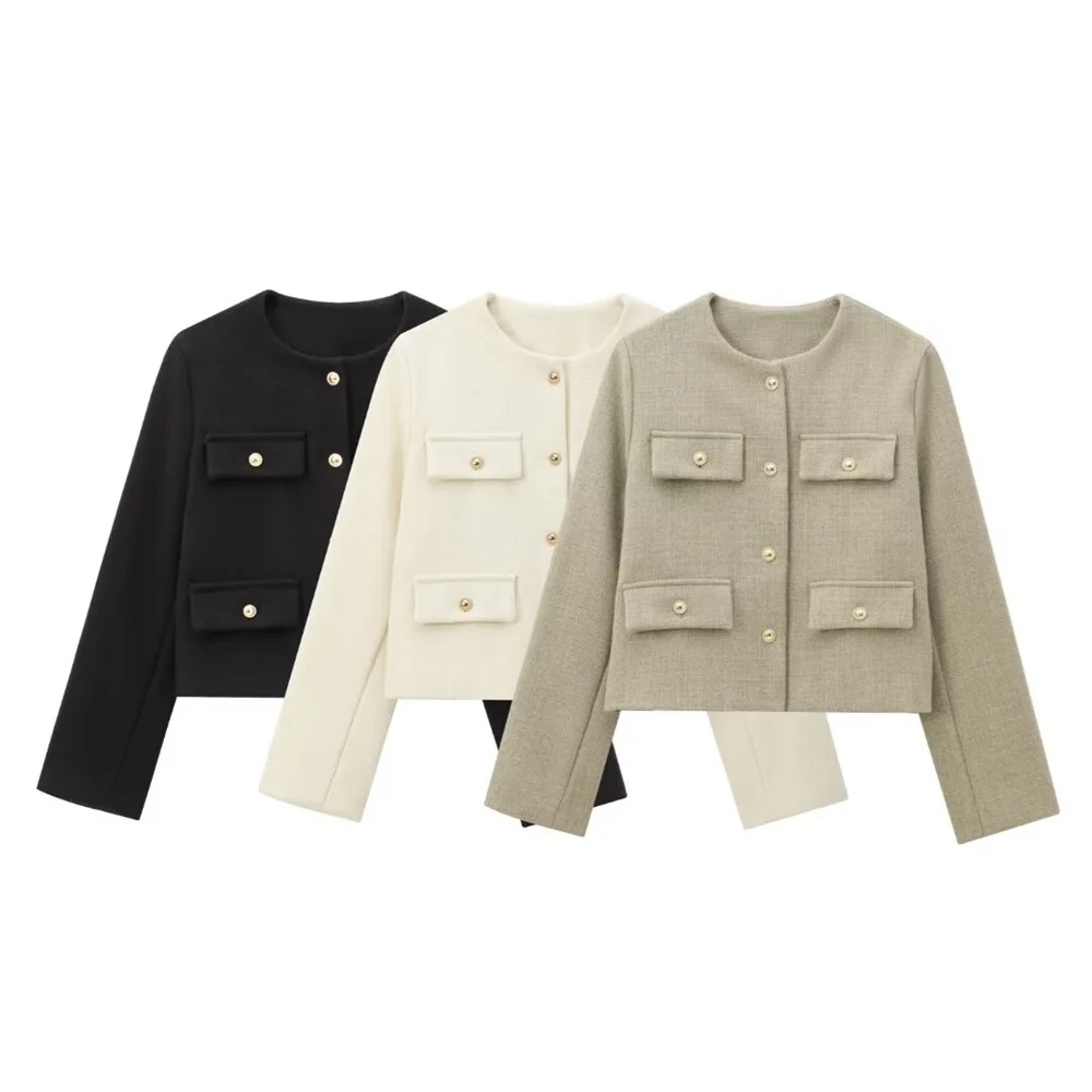 2024 RARF otoño nueva mujer estilo europeo y americano moda casual suelta solapa decoración Chaqueta corta