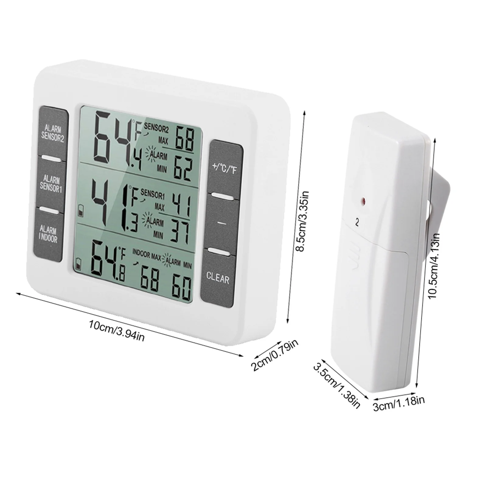 Wireless Digital Audible Alarm Refrigerator Thermometer with Sensor Min/Maximum Display