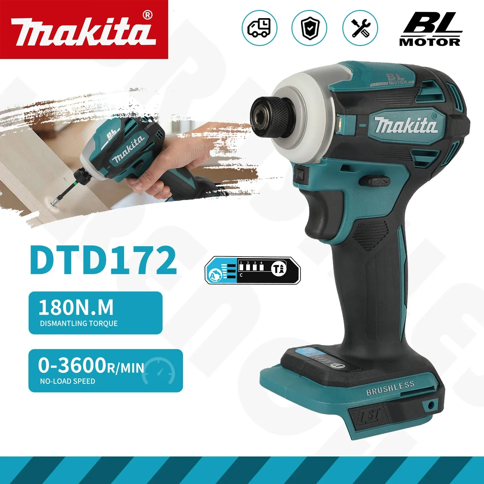 180nm-compact-makita-dtd172-18v-lxt-brushless-impact-driver-cordless-power-tool-for-carpentry-diy-and-equipment-repair