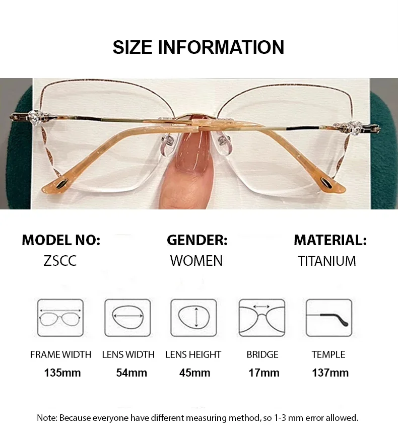 Women Cat Eye Rimless Eyeglasses Elegant Sunglass Luxury Durable Titanium Glasses Gradient Clear Glasses Glitter Edge Gafas