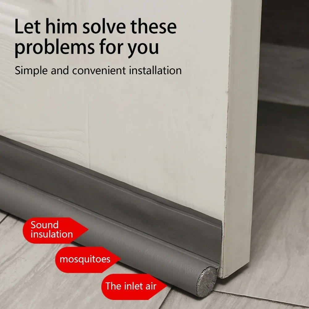 Practical PVC Leather Under Door Draft Stopper 8x96cm Black Sound Blocker Gap Filler Door Breeze Shield For Kitchen Shower