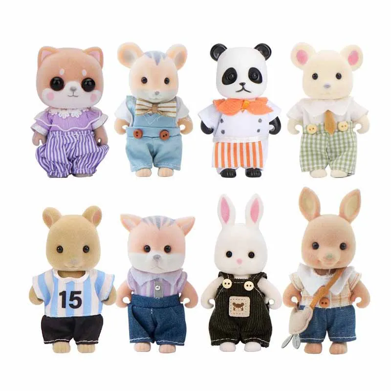 Children's Play House Toys Cartoon Cute Flocking Small Animals Koala Panda Rabbit Mouse Series Town Dollhouse Accessories Gifts