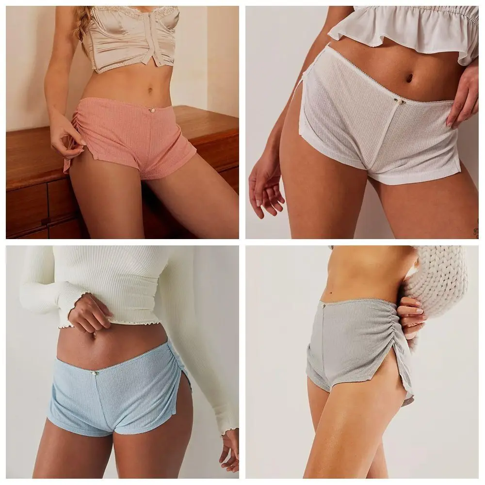 Short fendu taille basse pour documents solides, leggings décontractés respirants, garniture froncée douce, short slim fendu, nouveau