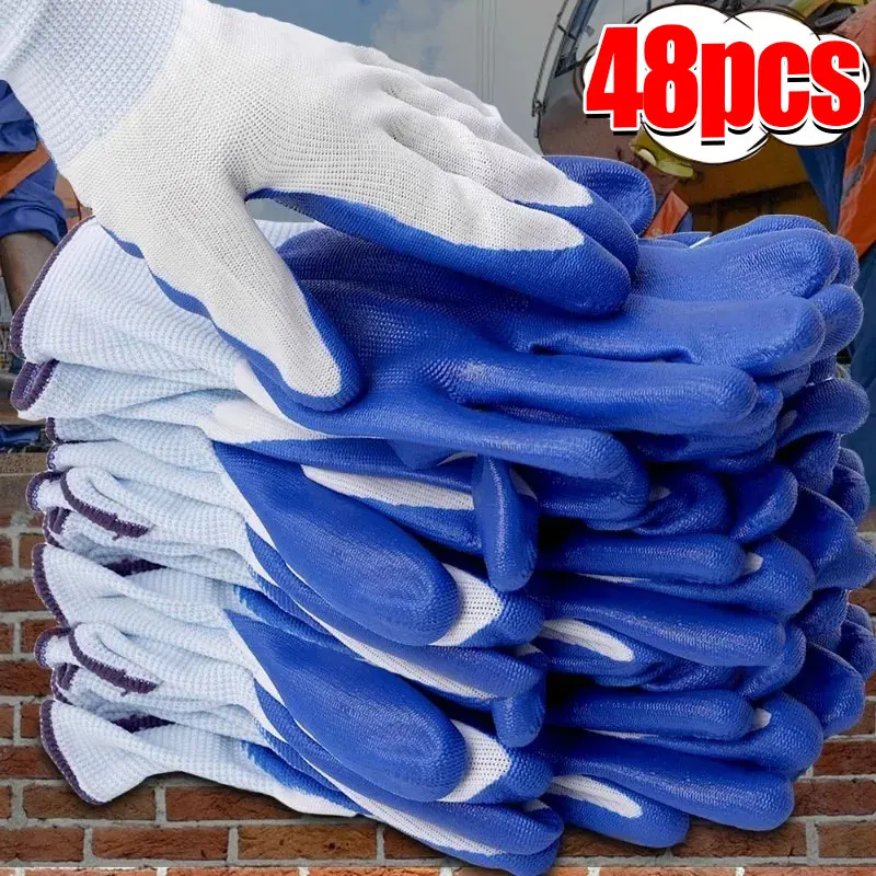 48PCS Nitrile Coated Safety Work Gloves Breathable Non-slip Gardening Gloves for Construction Garden Yard Industrial Labor Glove
