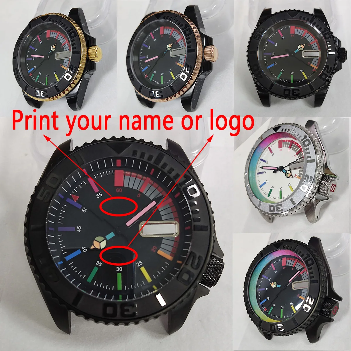 

New watch custom logo nh35 case men watch rainbow dial nh36 watch case nh36 dial skx007 diving watch modify part nh36 movement 6